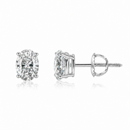 4 Ct. T.W. Oval Diamond Solitaire Stud Earrings In 14K White Gold