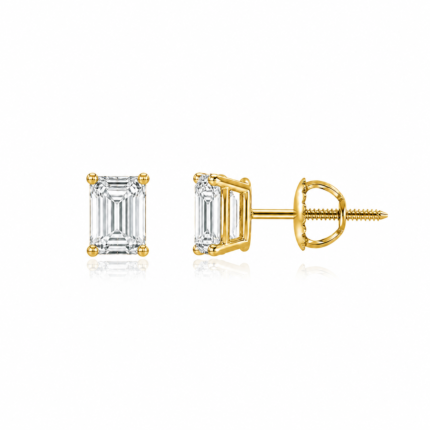 1 Ct. T.W. Emerald Diamond Solitaire Stud Earrings In 14K Yellow Gold