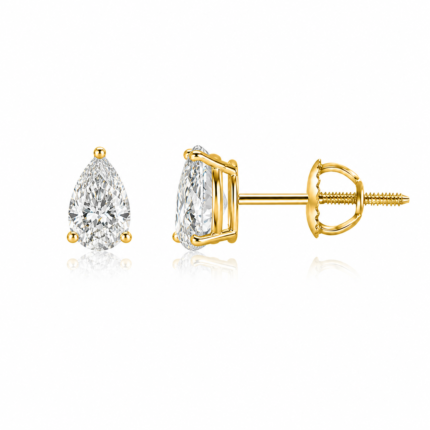 1 Ct. T.W. Pear Shape Diamond Solitaire Stud Earrings In 14K Yellow Gold