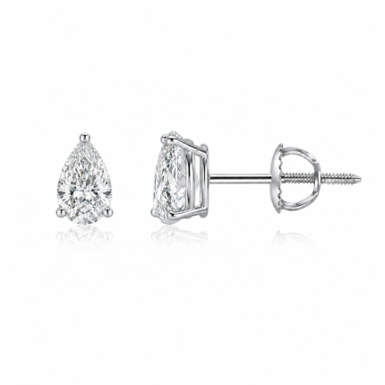 1 Ct. T.W. Pear Shape Diamond Solitaire Stud Earrings In 14K White Gold