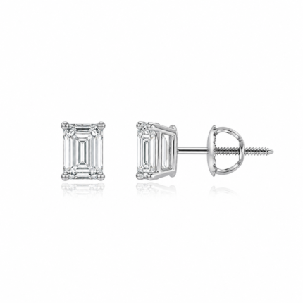 1 Ct. T.W. Emerald Diamond Solitaire Stud Earrings In 14K White Gold