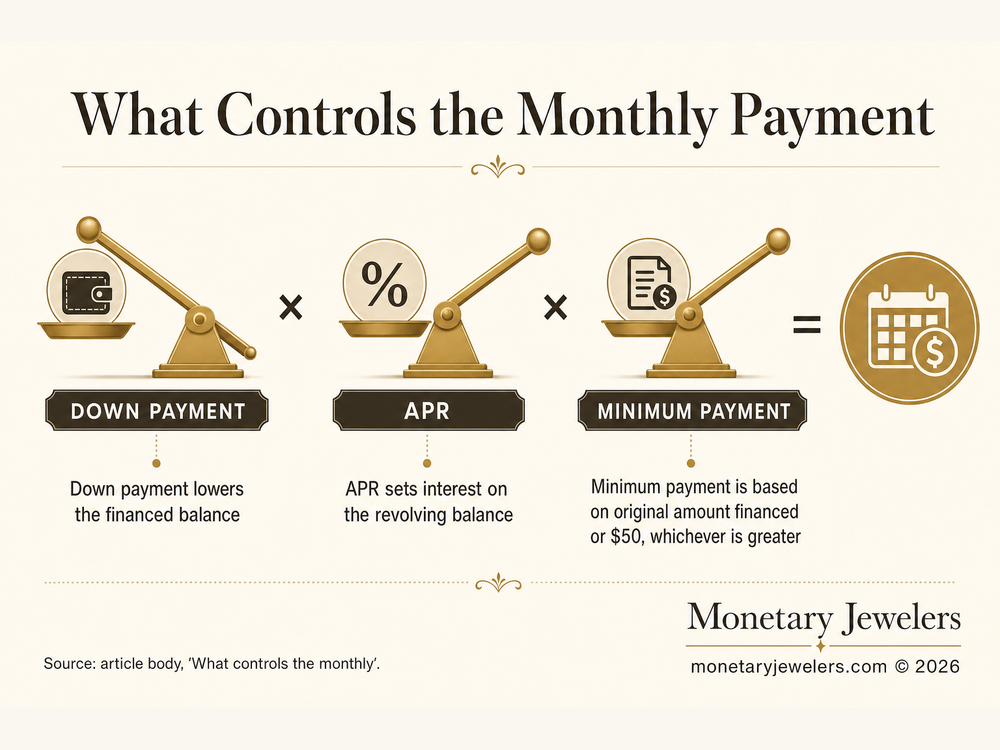 What Controls the Monthly Payment infographic for Engagement ring monthly payments.