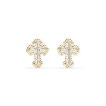 Mens Cross Earrings with Baguette and Round Diamonds Set in 10K Gold