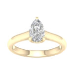 1.00 CT Pear Lab Diamond Solitaire Engagement Ring, 14K Yellow Gold