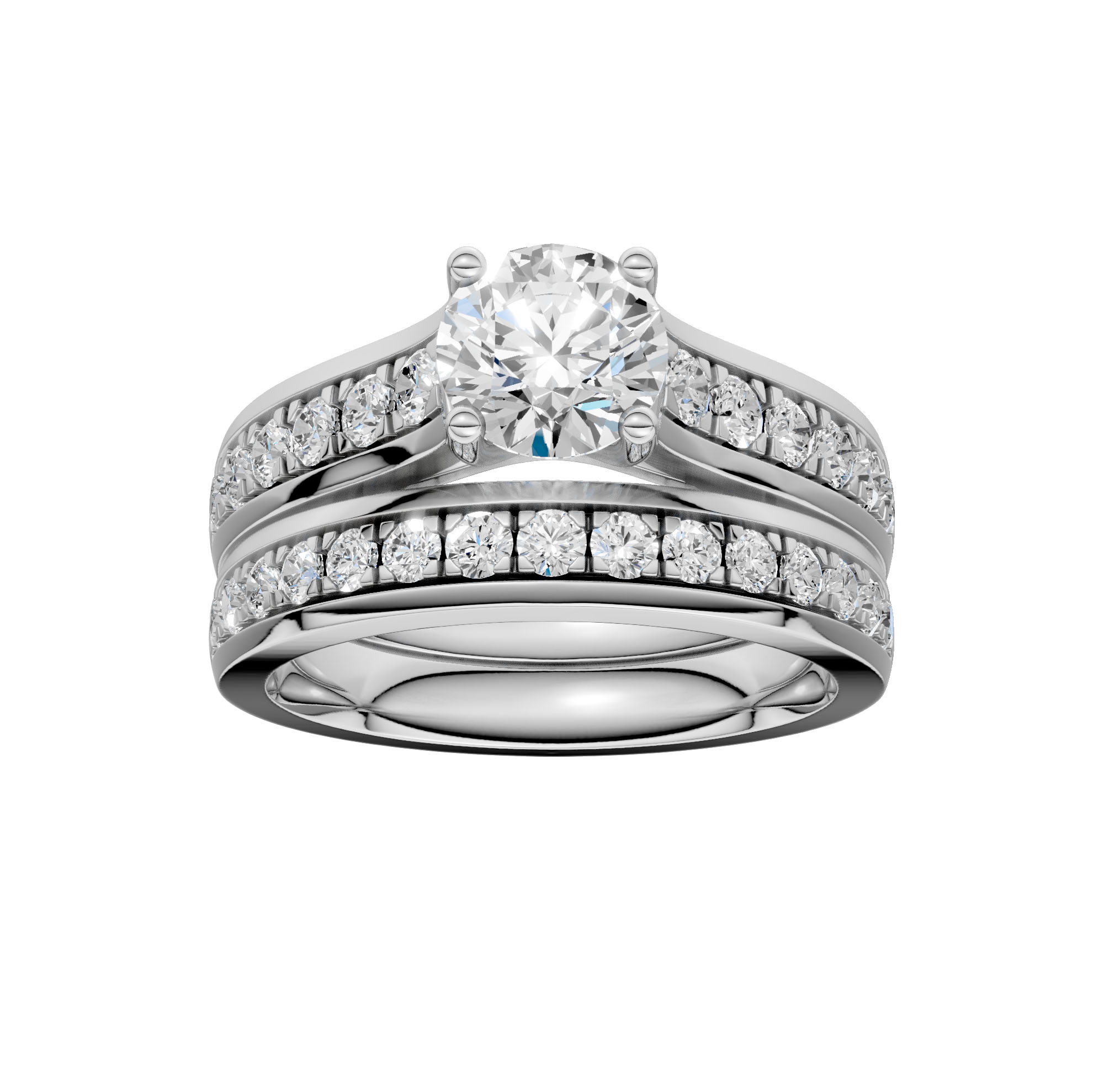 14K White Gold 1.75CT Round Diamond Bridal Set - Image 1