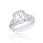14K White Gold 1.65CT Cushion Cut Diamond Bridal Set