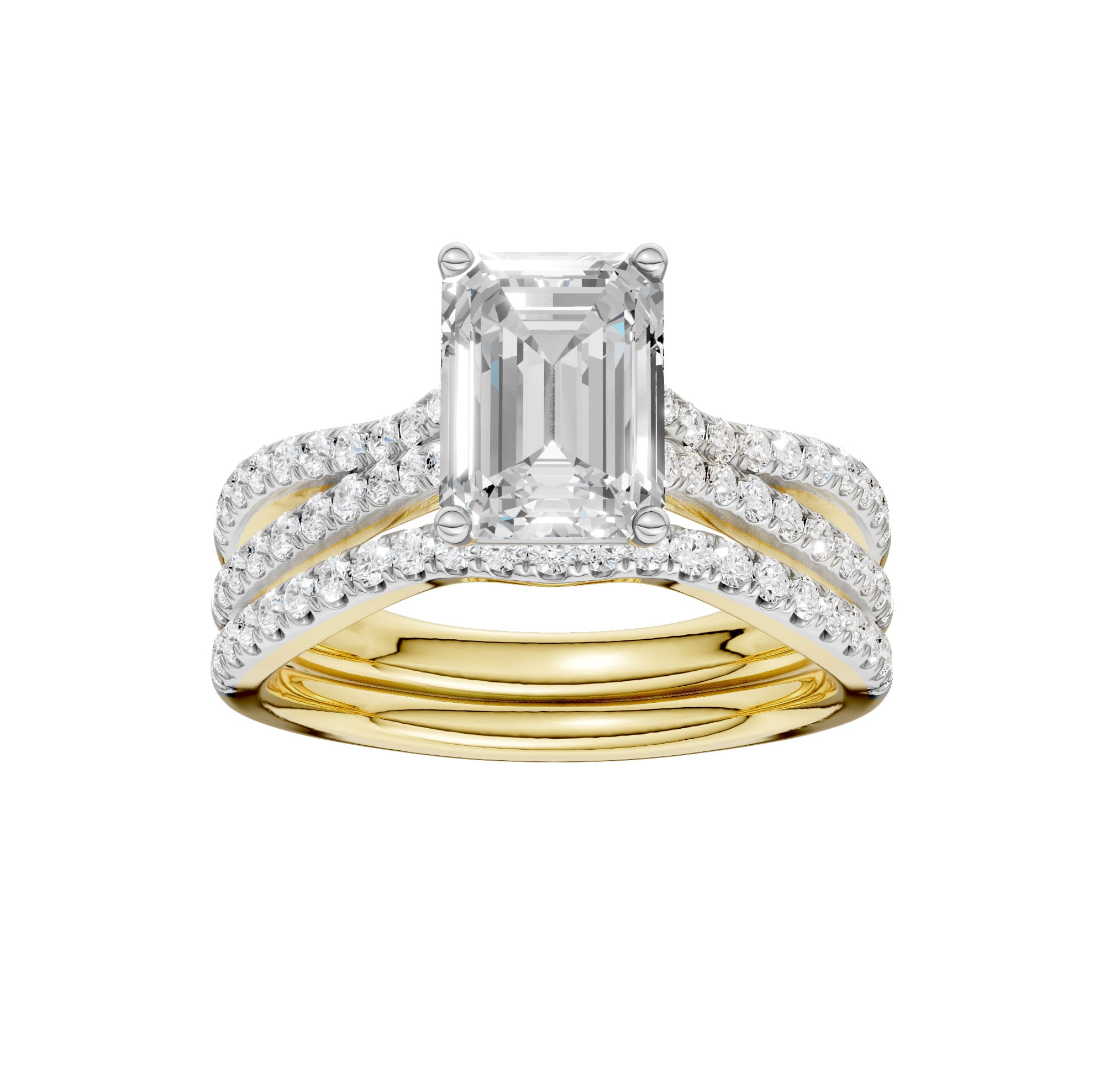14K Yellow Gold 2.40CT Emerald Cut Diamond Bridal Set - Image 1