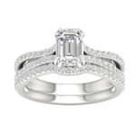14K White Gold 1.50CT Emerald Cut Diamond Bridal Set
