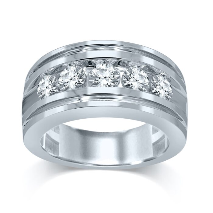 Men's five-stone channel-set lab-grown diamond band in 14K white gold