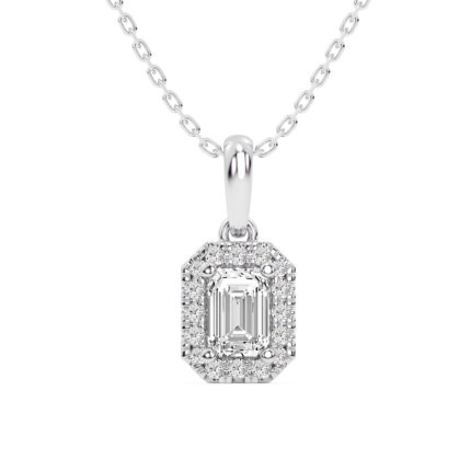 14K White Gold 0.62 CT Lab-Grown Emerald Diamond Pendant