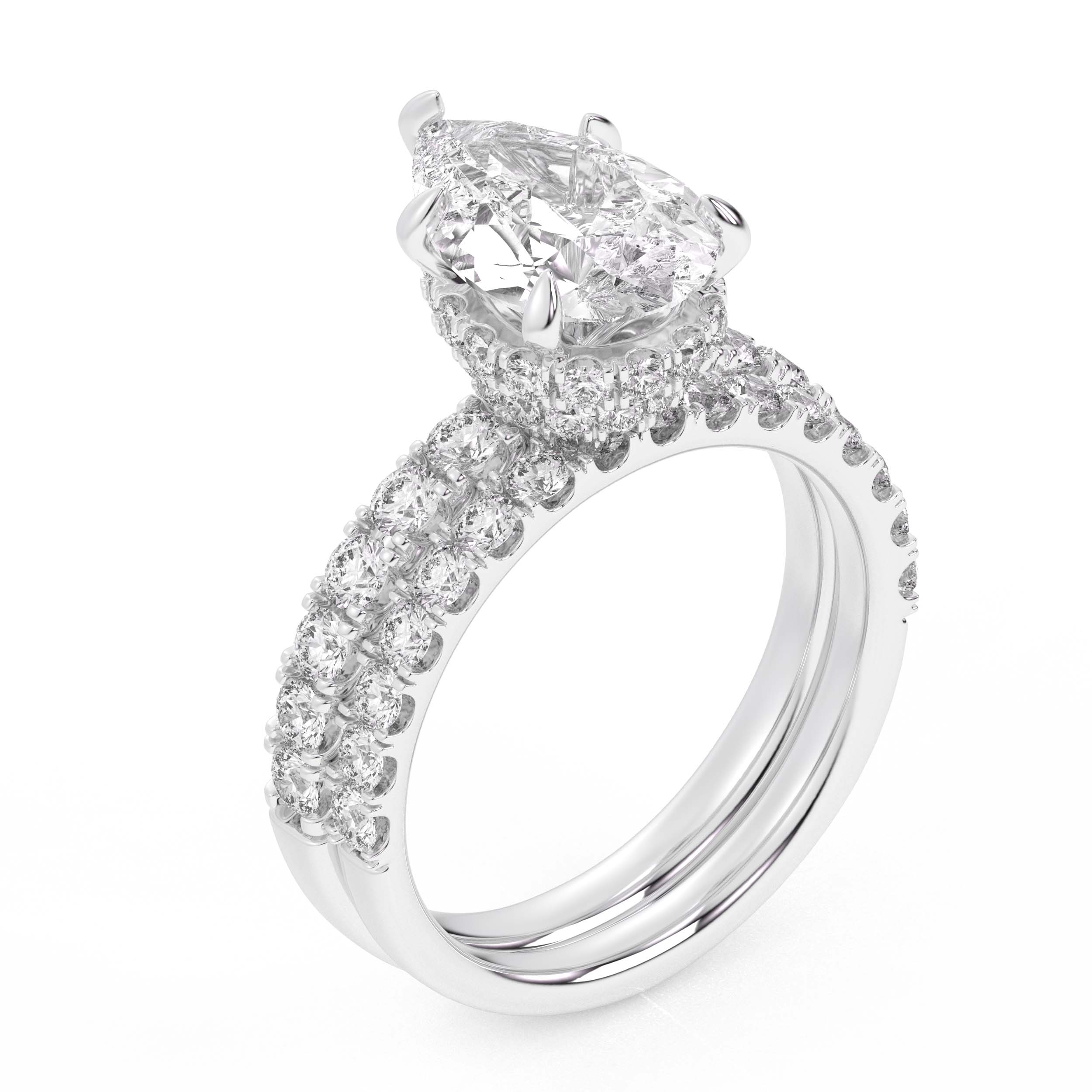 14K White Gold 4.38CT Pear Shaped Diamond Bridal Set - Image 1