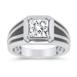 Men's 2ct Lab Grown Princess-Cut Diamond Ring in 14K White Gold