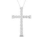 14K White Gold 2.00 CT Lab Diamond Cross Pendant