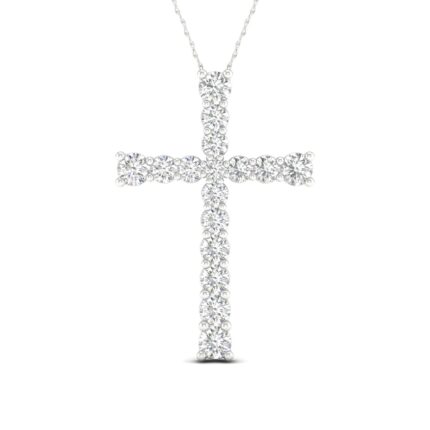 14K White Gold 2.00 CT Lab Diamond Cross Pendant