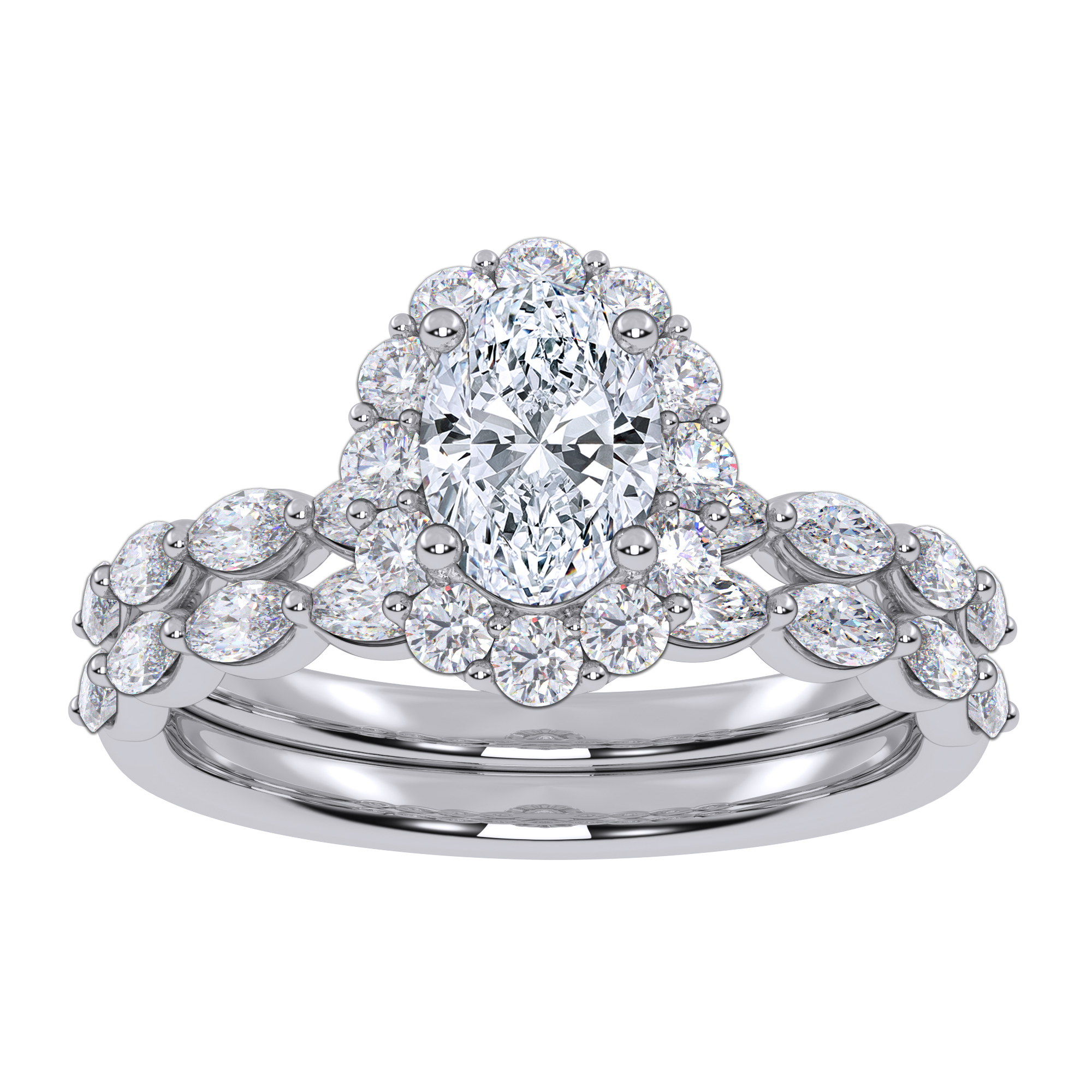 10K White Gold 1.25CT Oval Diamond Bridal Set - Image 1