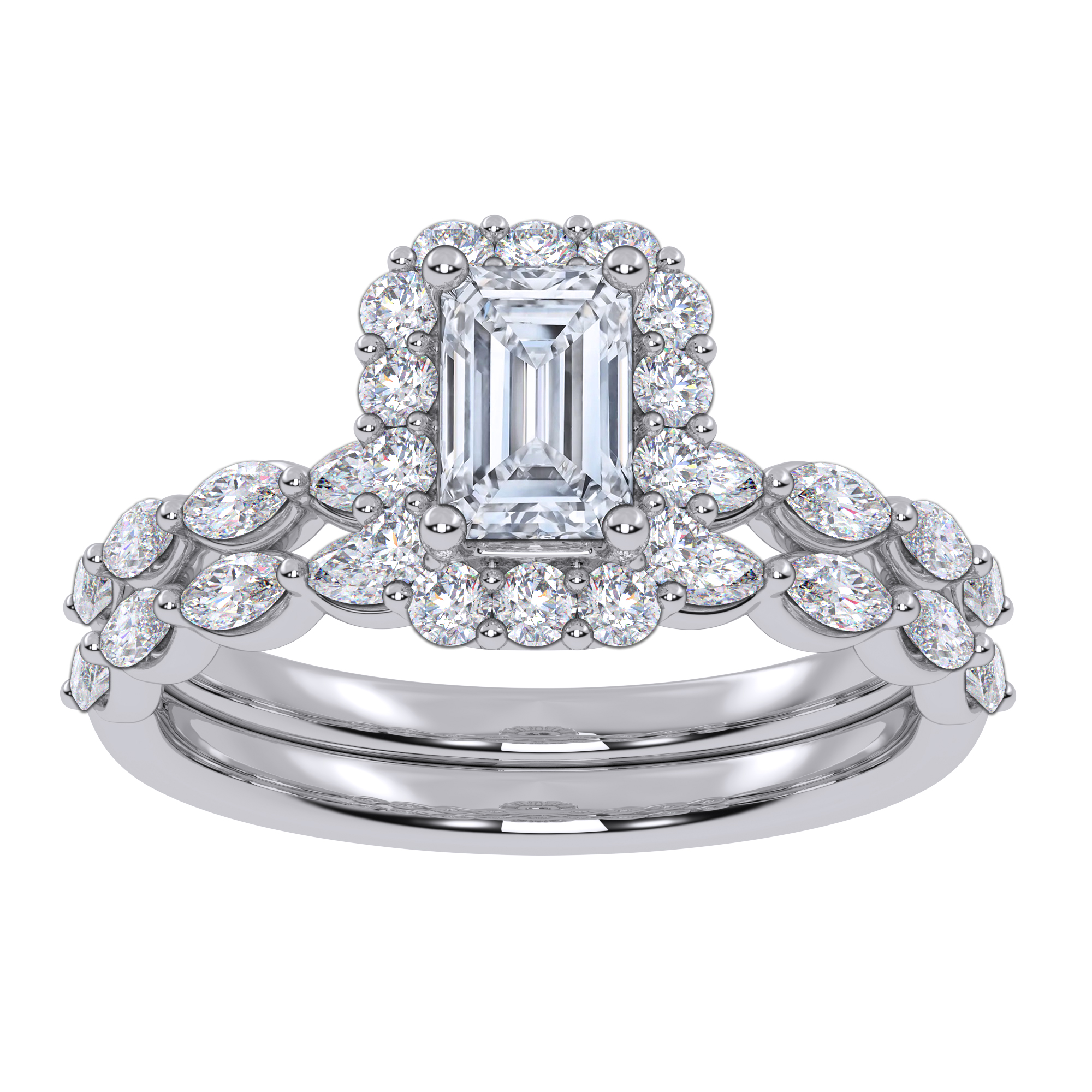10K White Gold 1.25CT Emerald Cut Diamond Bridal Set - Image 1