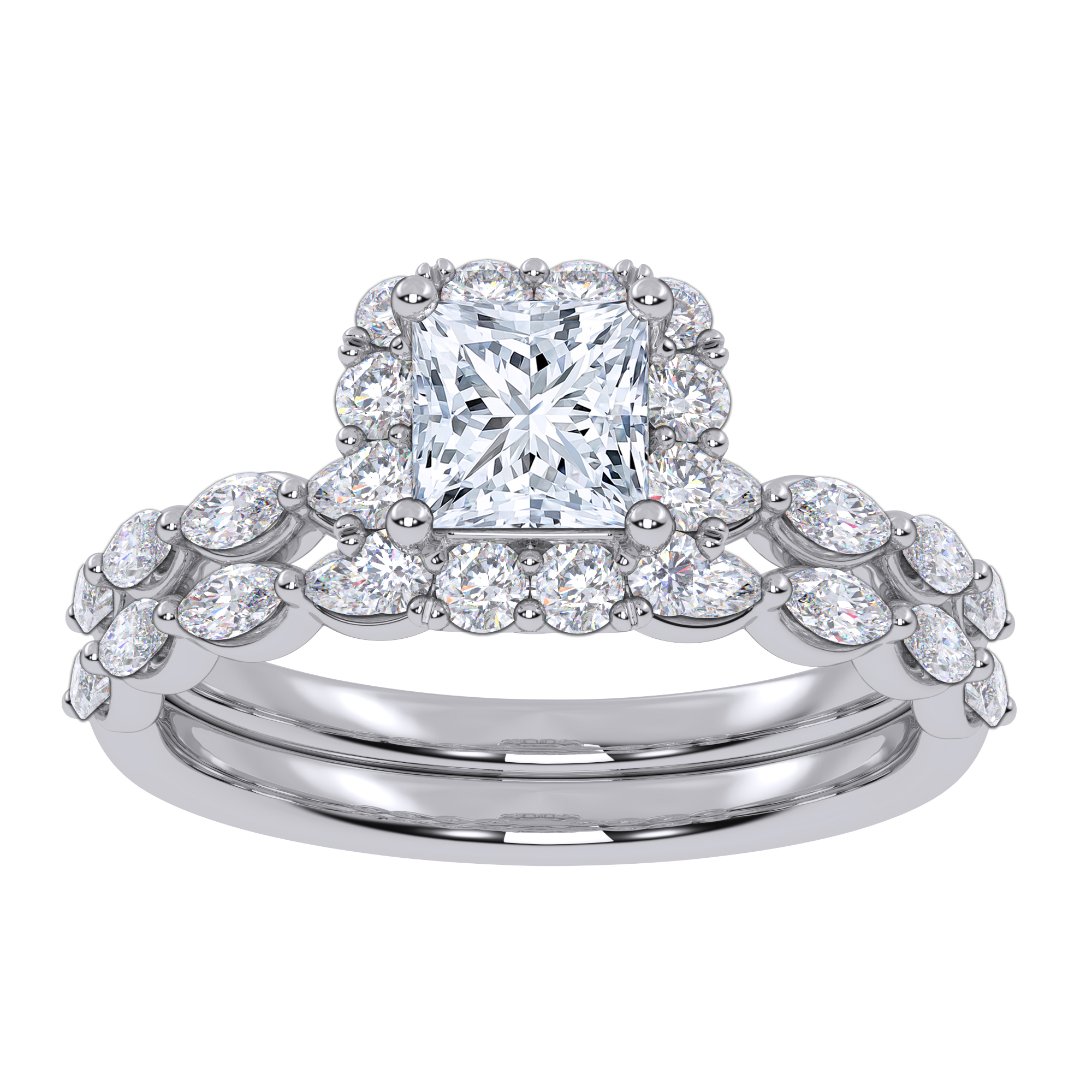 10K White Gold 1.25CT Princess Cut Diamond Bridal Set - Image 1