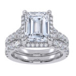 14K White Gold 4.53CT Emerald Cut Diamond Bridal Set