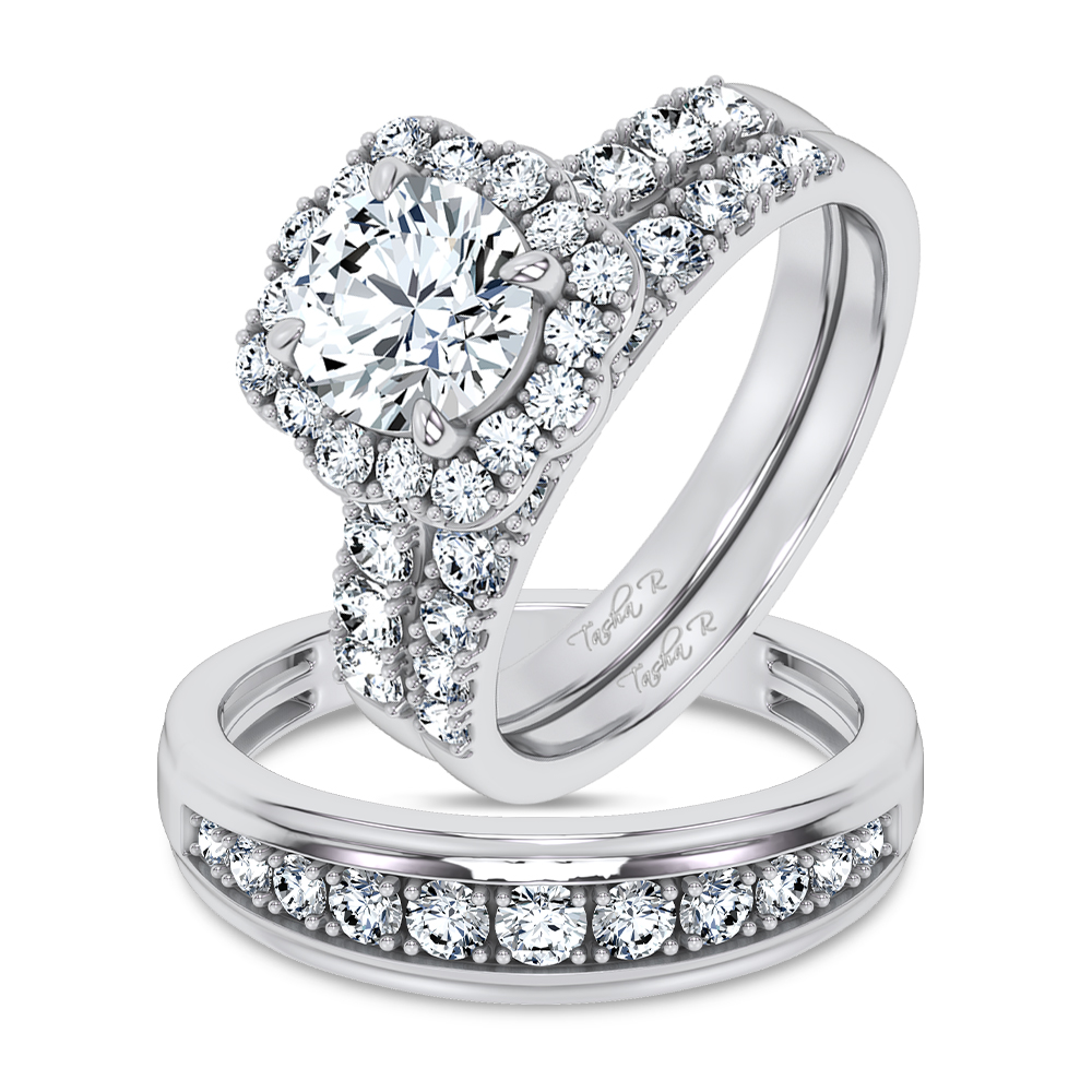 3ct Lab Grown Diamond Trio Wedding Set in 14K White Gold - Image 1