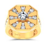 Men's 3ct Lab Grown Diamond Octagonal Sunburst Ring in 14K Yellow Gold