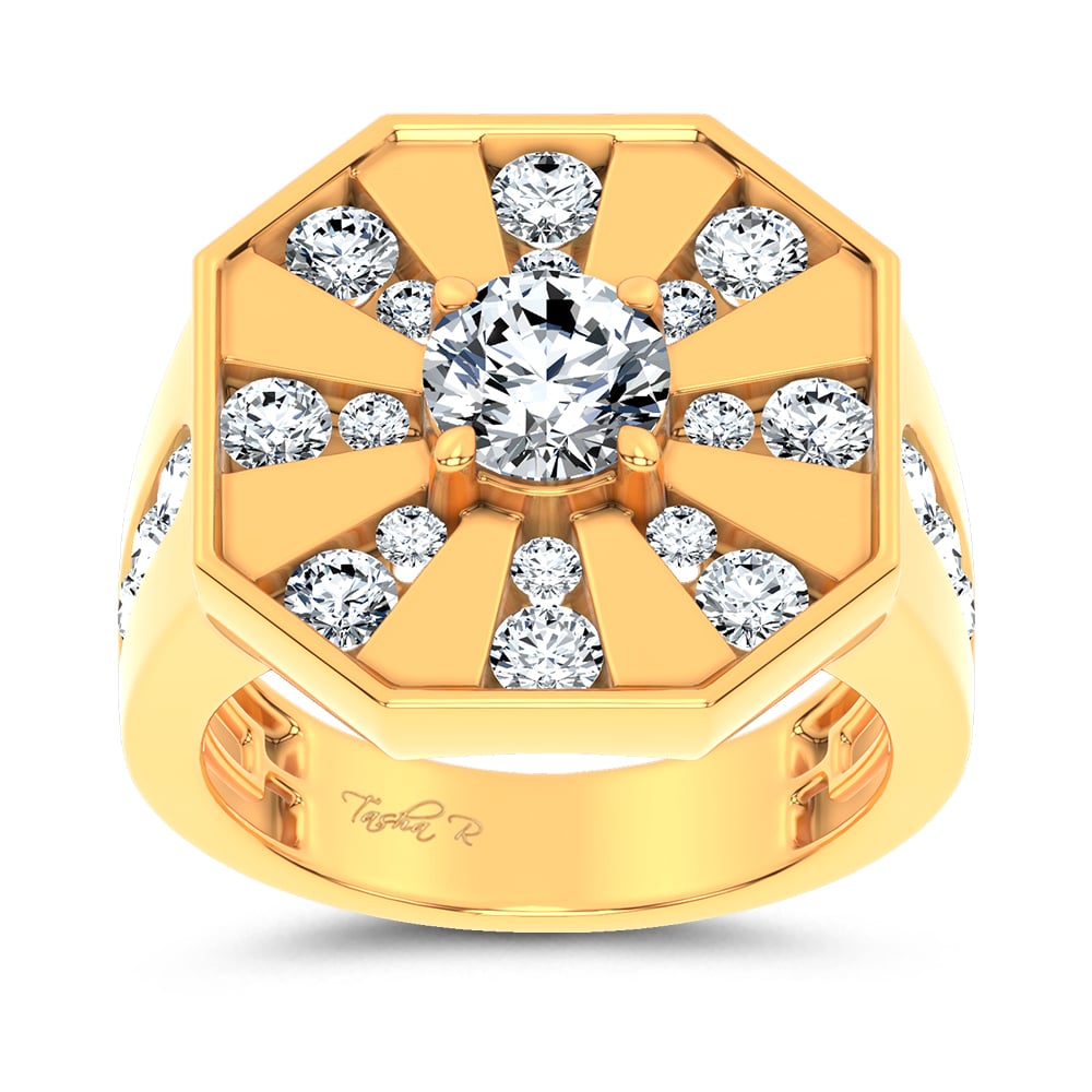 Men's 3ct Lab Grown Diamond Octagonal Sunburst Ring in 14K Yellow Gold - Image 1