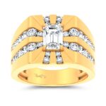 Men's 3ct Lab Grown Emerald-Cut Diamond Sunburst Ring in 14K Yellow Gold