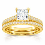 10K Yellow Gold 1.50CT Princess Cut Diamond Bridal Set