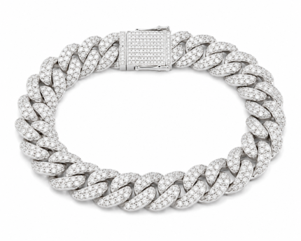 Mens Stainless Steel Miami Cuban Bracelet with 13CT of Diamonds