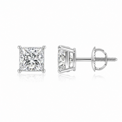 5CT. T.W. Princess Cut Diamond Solitaire Stud Earrings In 14K White Gold