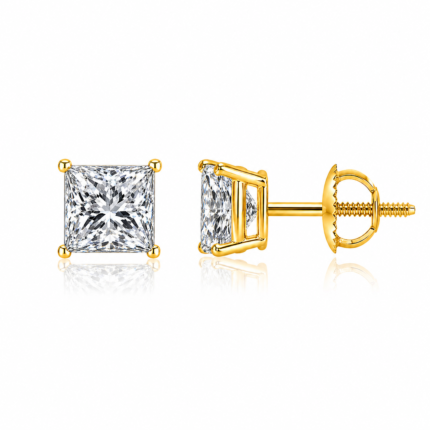 2CT. T.W. Princess Cut Diamond Solitaire Stud Earrings In 14K Yellow Gold