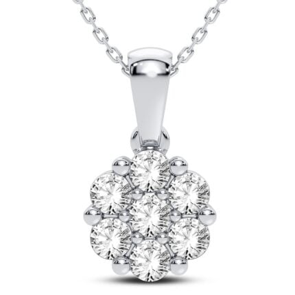 1ct Natural Diamond Flower Pendant in 14K White Gold