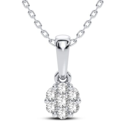 0.15ct Natural Diamond Flower Pendant in 14K White Gold