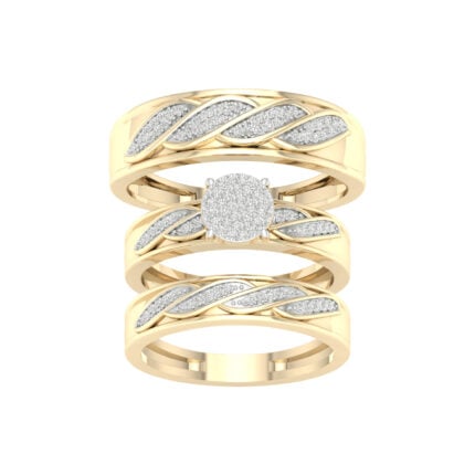 0.33ct Natural Diamond Trio Wedding Set in 10K Yellow Gold