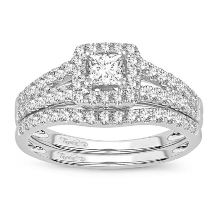 1ct Natural Diamond Bridal Set in 14K White Gold