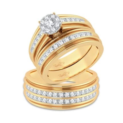 0.86ct Natural Diamond Trio Wedding Set in 14K Yellow Gold