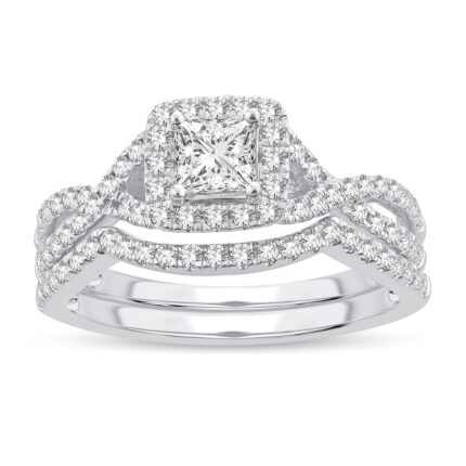 1ct Natural Diamond Bridal Set in 14K White Gold