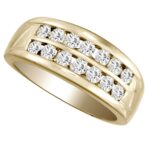 Men's 1.03ct Natural Diamond Double-Row Wedding Band in 14K Yellow Gold