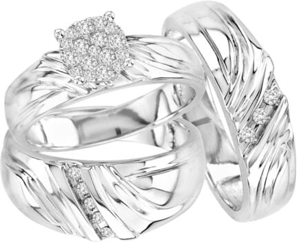 0.36ct Natural Diamond Trio Wedding Set in 14K White Gold