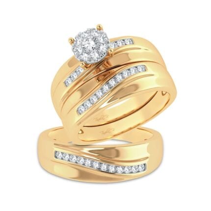 0.53ct Natural Diamond Trio Wedding Set in 14K Yellow Gold
