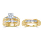 0.43ct Natural Diamond Trio Wedding Set in 14K Yellow Gold