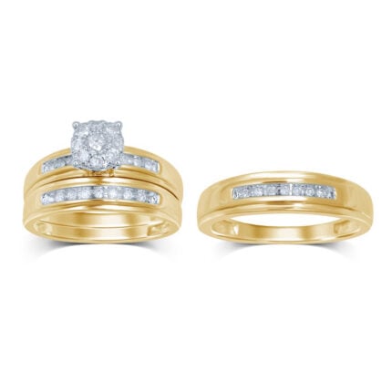 0.43ct Natural Diamond Trio Wedding Set in 14K Yellow Gold