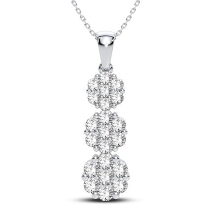 1.37ct Natural Diamond Flower Pendant in 10K White Gold