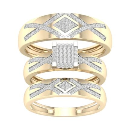 0.50ct Natural Diamond Trio Wedding Set in 10K Yellow Gold