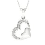 0.05ct Natural Diamond Double Heart Pendant in 10K White Gold