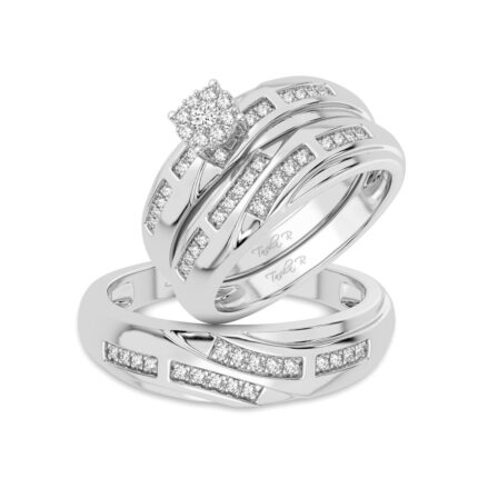 0.25ct Natural Diamond Trio Wedding Set in 14K White Gold