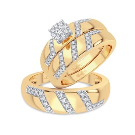 0.33ct Natural Diamond Trio Wedding Set in 14K Yellow Gold