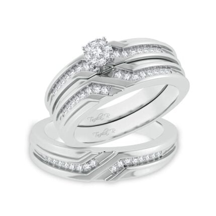 0.35ct Natural Diamond Trio Wedding Set in 14K White Gold