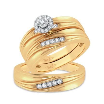 0.20ct Natural Diamond Trio Wedding Set in 14K Yellow Gold