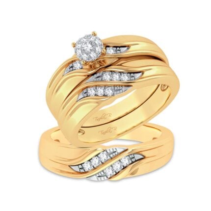 0.20ct Natural Diamond Trio Wedding Set in 14K Yellow Gold