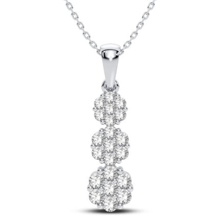 0.75ct Natural Diamond Flower Pendant in 10K White Gold
